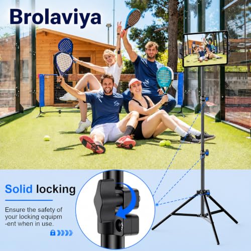 Image of BROLAVIYA Tablet Tripod Floor Stand, Adjustable up to 75 inch, Fits 4.7 inch-12.9 inch Phones & Tablets, Compatible with iPad Pro /Air /Mini, Galaxy Tab, for Live Streaming, Office, Cooking & Fitness