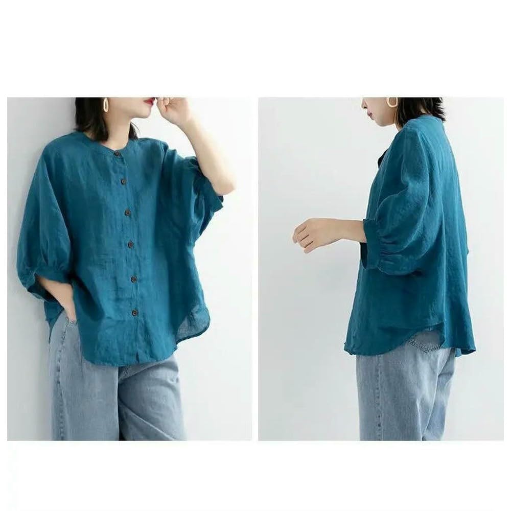 JCVBN Camicetta da donna in cotone e lino, maglietta estiva a mezza manica, casual, abbigliamento da donna