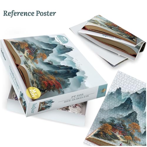 Colorful Book Mountain Puzzles para Adultos 1000 Piezas Arte, Hermoso Rompecabezas de Bird Animal Plant Tree Nature, Bonito Paisaje Forest Autumn Painting Scenic Puzzle miniatura 4