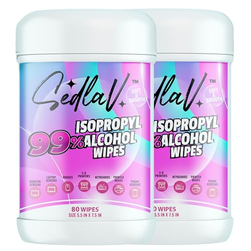 Sedlav 99% Isopropyl Alcohol Wipes Rubbing Alcohol 99 Percent Wipes Alcohol Wipes For Tech Use (80 Count Pack Of 2)