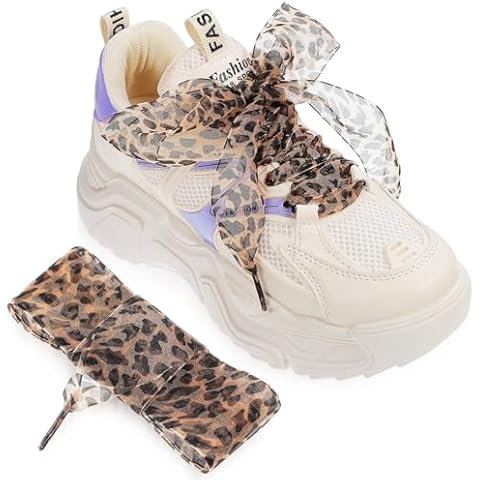 Holibanna Leopard Shoe Laces Flat Bottom Silk Satin Shoelaces Wide Replacement Thin Flat Shoelaces Shoestring for Women Lady Sports Sneaker Shoe Decoration Cover