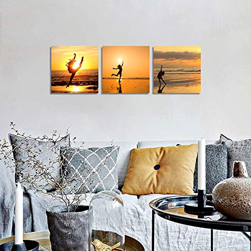 Nan Wind 3 Pcs Canvas Print Girl Dancing In The Sunset On Beach Wall Art Dancing Water Painting Girl Dance Pictures Print On Canvas For Home Decor Decoration Gift #TOP2