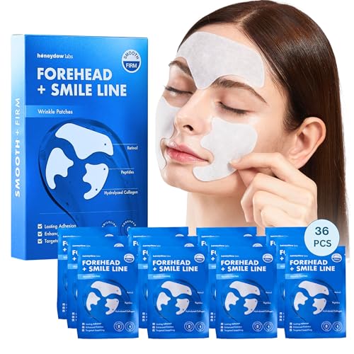 honeydew labs forehead wrinkle patches and smile line patches with retinol collagen peptides- anti wrinkle patches - face tape overnight wrinkle treament for woman for smoothing and firming 36pcs