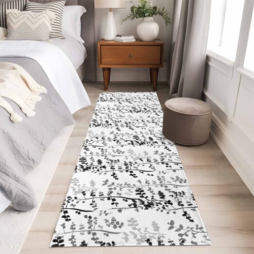 2x6 Runner Rugs, Black Grey Botanical Living Room Rug Non