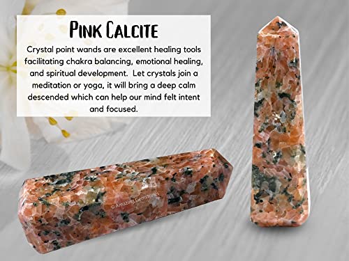 Image of Amazing Gemstone Pink Dotted Calcite Crystal Towers ~ Natural Healing Crystal Point Obelisk for Reiki Healing and Crystal Grid (2 to 3 INCH)