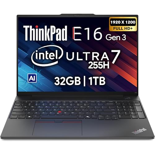 Image of Lenovo ThinkPad E16 Gen 3, 16 inch FHD+, Intel Ultra 7 255H, 32GB DDR5 RAM, 1TB NVMe, Fingerprint, Backlit Keyboard, WiFi 6E, RJ-45, FHD Webcam, Windows 11 Pro, AI Business Laptop - Black