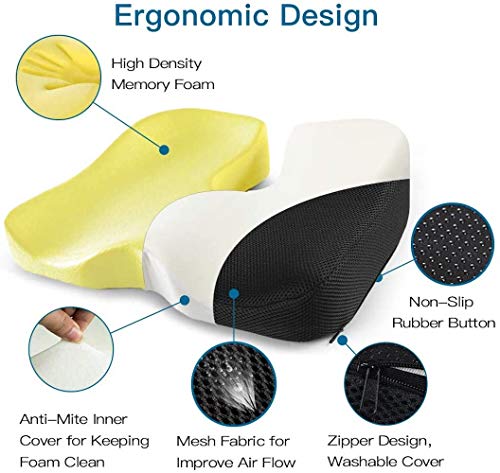 Image of Grin Health Coccyx Lux Seat Cushion for Office & Car, Extra Thick Memory Foam Seat Cushion for Hip, Tailbone, Sciatica, Lower Back, Black, 17.7 inch x 15 inch x 4.3 inch