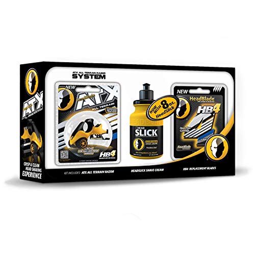ATX Men's Head Shaving Starter Kit with 8oz HeadSlick Cream, Razor, Blade Refills