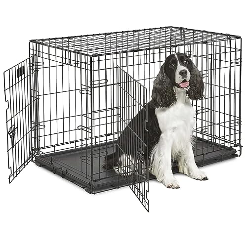 Ferplast Zusammenklappbares Hundekäfig DOG-INN 90. Faltbox für Hundewelpen, Metallgitter-Transportbox, inklusive Trennwand, zwei Türen mit Sicherheitsverschluss, 92,7 x 58,1 x h 62,5 cm Schwarz
