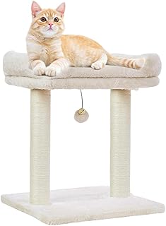Cat Tree with Top Perch, Removable Cover, Natural Sisal Scratching Post, and Dangling Ball for Indoor Cats, Beige
