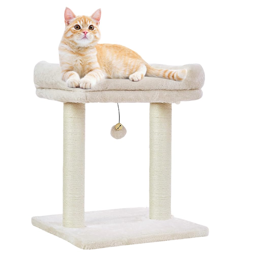 Cat Tree with Top Perch, Sisal Scratching Post, Removable Cover, Beige