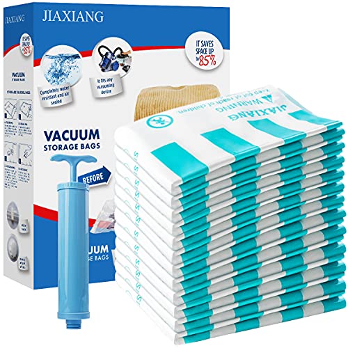 JIAXIANG Space Saver Bags with Hand Pump,Vacuum Storage Compression Bag for Clothes, Bedding, Towel, Blankets, Pillows, Comforters and Travel(12pack, Large)