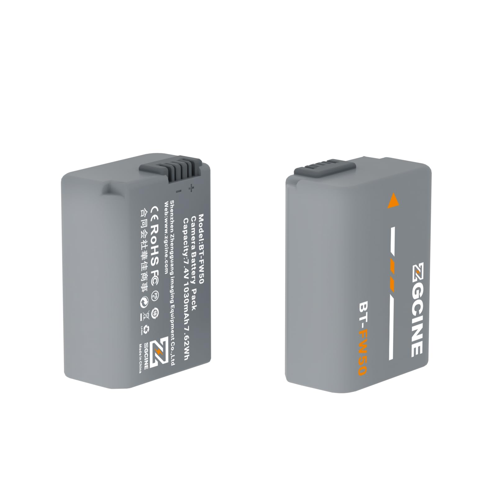 ZGCINE BT-FW50 1030mAh Grey High Capacity Camera Battery for Sony a7 II, a6100, a6400, ZV-E10, a5000, a7S II, a7R