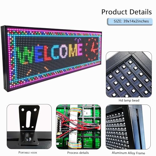 Image of P10 Digital Scrolling Led Sign Board Programmable, Open Neon Signs, Outdoor Waterproof Electronic Message Display Board , Full Color High Brightness Wifi Control, for Advertising Public Business Store Restaurant Window 39''x14''