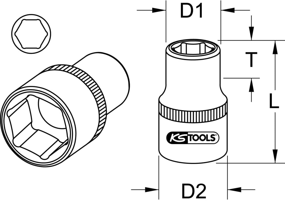 KS Tools 911.3485 - Douille 6 pans - 3/4'' - 54 mm - Version courte - Chrome Vanadium - Finition satinée