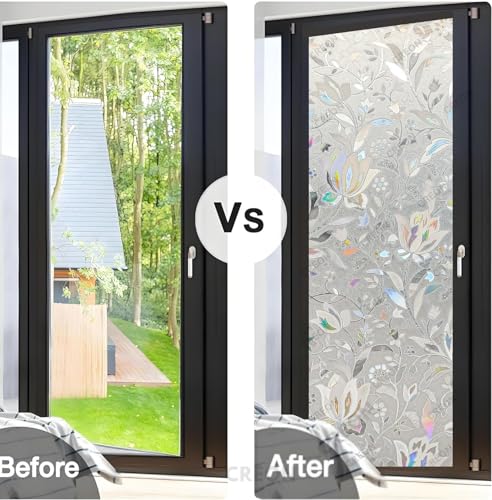 Image of CREON Window Film Decorative Leaves Pattern (24 X 150 Inch) Window Cling Frosted Reusable Anti-UV Non-Adhesive Static Cling Privacy Film for Home Office