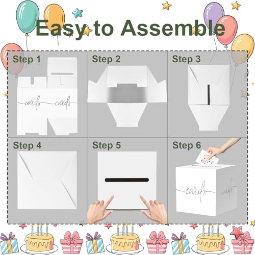 Image of White Card Box with Silver Foil Design, Paperboard 8.7 inch Card Box for Birthday Wedding Party Graduation Retirement Anniversary Valentine's Day & Baby Showers, Raffle or Money Box