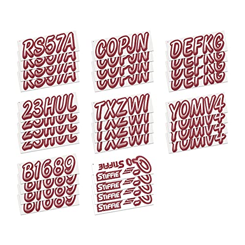Image of STIFFIE Whipline White /Burgundy 3 inch Boat & PWC Registration Decals • Numbers Letters Stickers