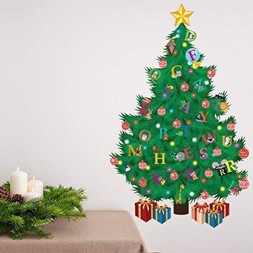 Christmas Decorations Wall Stickers Traditional Christmas Tree with Kids Alphabets Wall Murals Decals Living Room Children Nursery School Restaurant Cafe Hotel Home Décor