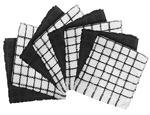 Image of Bumble Dish Cloths (8 Pack) | 12 inch x 12 inch | 100% Cotton Kitchen Towels | 405 GSM | Soft, Highly Absorbent & Durable Dish Towels for Kitchen | Black