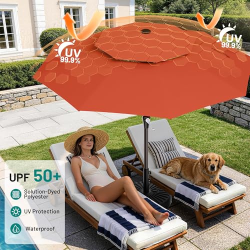 Image of AreShark 9ft 2 Tiers Patio Umbrella - Outdoor Umbrella Waterproof UV Protection, Market Table Umbrella w /Push Button Tilt&Crank for Pool, Porch, Garden(Red)