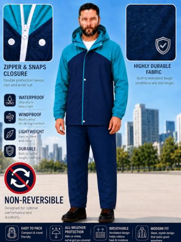 Image of Mens Raincoat Suit with Pant Set Elegantrix Series | Waterproof Lightweight Breathable Rain Wear | Strong Stitching, Elastic Cuff & Waterproof Zipper Raincoat for men waterproof