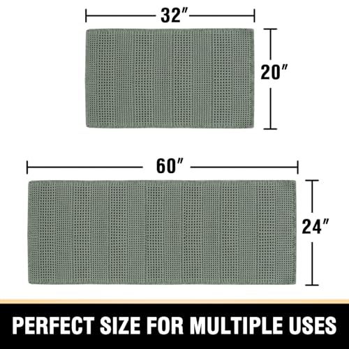 H.VERSAILTEX Waffle Bath Mat Super Absorbent Bathroom Mats Non Slip Bath Rugs for Bathroom Floor Machine Washable Ultra Soft Bathroom Rugs for Beside Tub, (32 x 20 Plus 24 x 60 - Inches, Lichen)