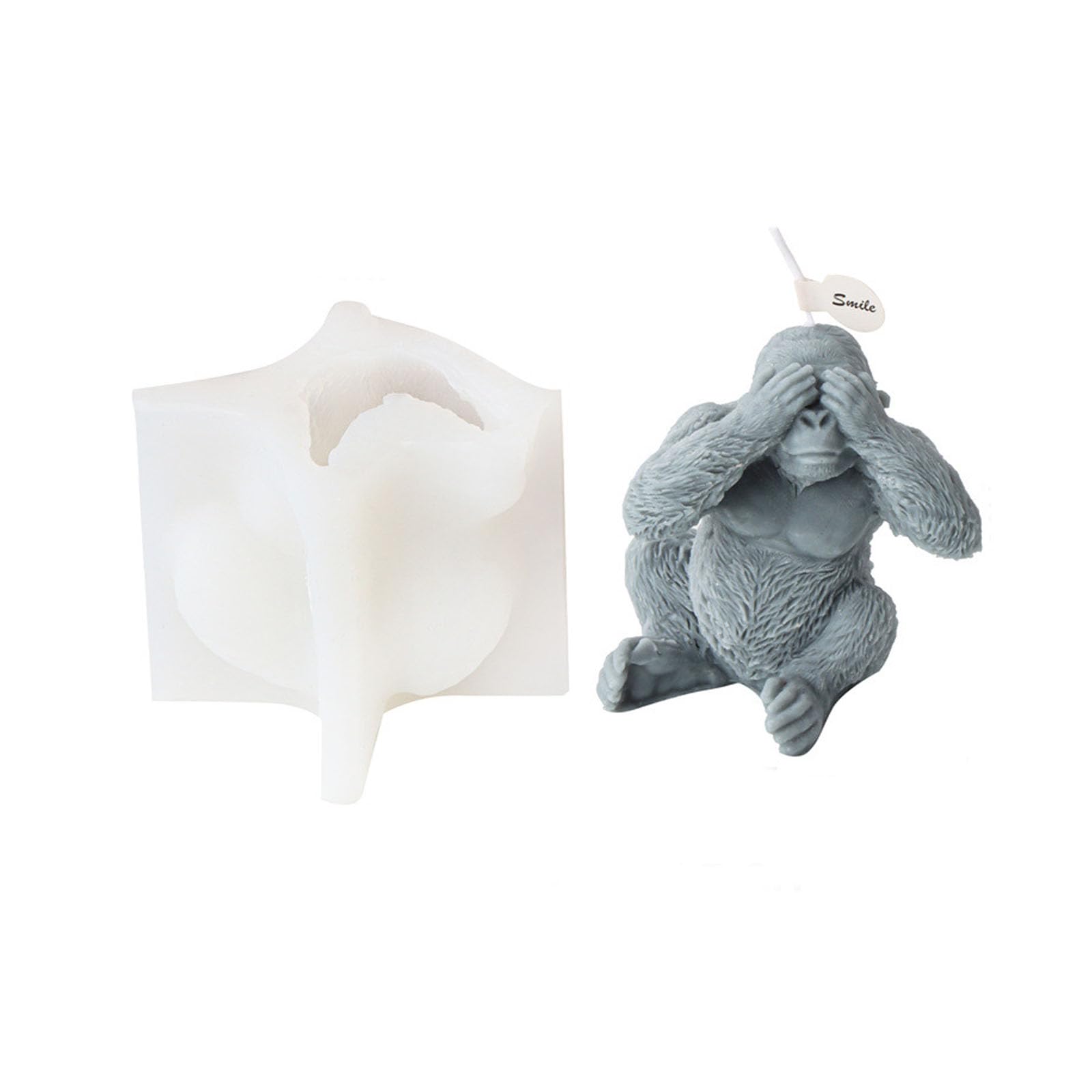 Xidmold 3D Gorilla Candle Mould Animal Gorilla Silicone Mold for Fondant Epoxy Resin, Soy Wax Candle, Soap, Plaster, DIY Crafts (C)