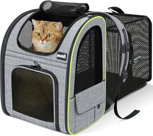 Pecute Zaino per Cani Gatti Estensibile, Cuccia Portatile, Trasportino Estraibile Indicato per Viaggi Sia Lunghi Che Corti, Grigio