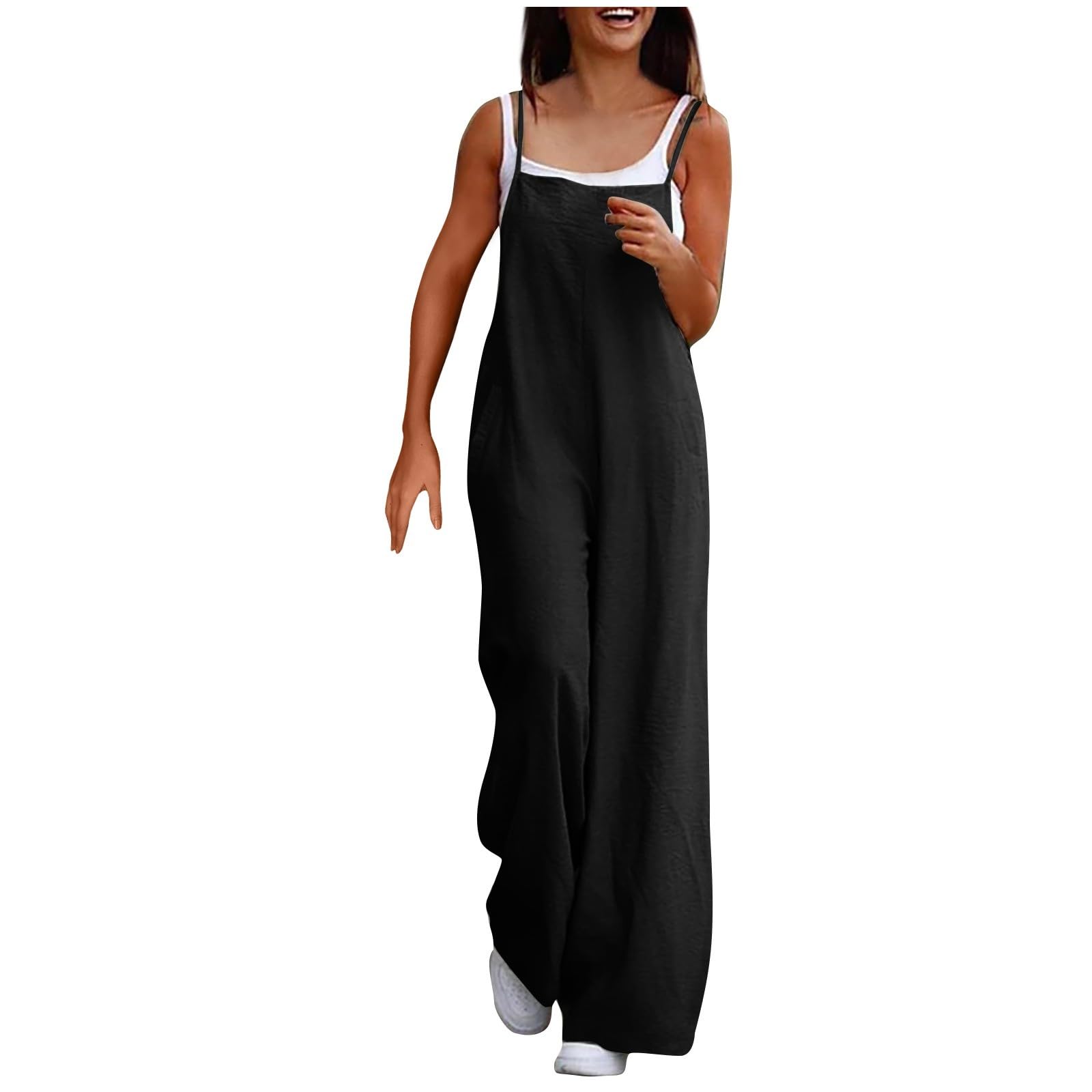 Generic Mono de Pierna Ancha con Bolsillos, Mono Peto Suelto para Mujer, Jumpsuit de Eslinga Verano Petos de Pantalones Largo Casual Clásico Color Sólido Playa Pantalón 2024 Peto Mujer