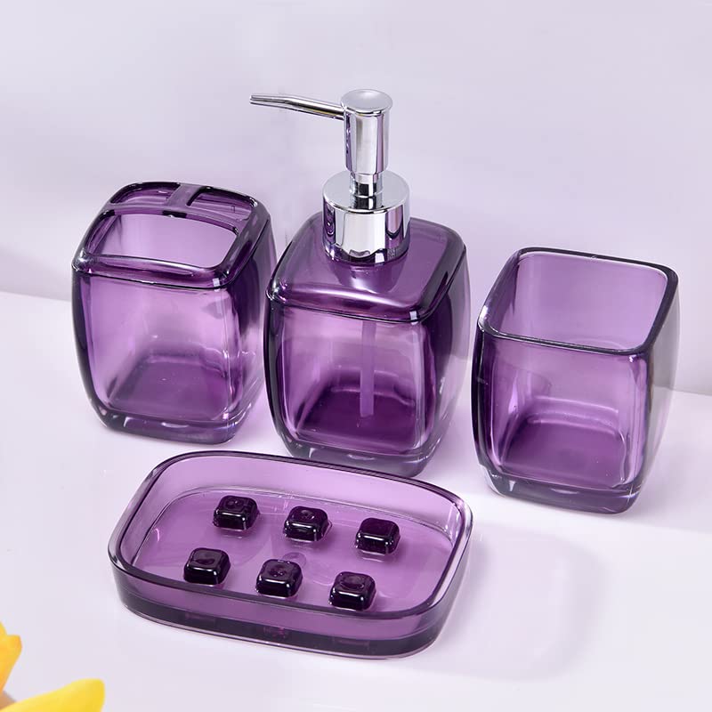 Set de Accesorios de Baño Juego de 4 Accesorios de baño morados, Soporte for Cepillo de Dientes, jabonera, dispensador de loción, Taza for Enjuague bucal