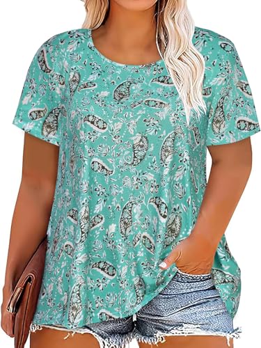 Image of JOELLYUS Plus Size Tops for Women Tunic Floral Casual Short Sleeves T Shirts Flowy Blouses 2026