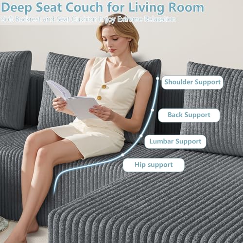 Image of 107 inch W Boneless Cloud Sectional Couch Modular Sofa with Ottoman