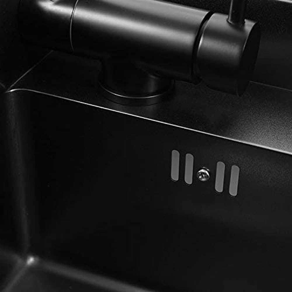 Hidden Stainless Steel Sink, Kitchen Sink Single Bowl, Small Size Bar Sink Workstation, with Folding Tap and Drain Kit, Topmount/Undermount Moun, 45 * 30cm (Color : Black)