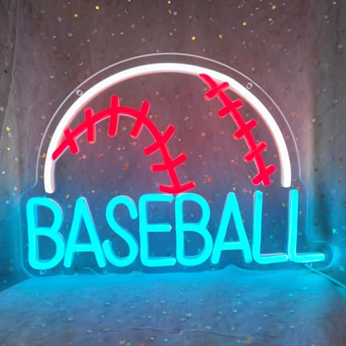 Image of Baseball Neon Sign Baseball Decor Baseball Light Neon Signs for Wall Decor Men Neon Wall Decor Baseball LED Sign for Man Cave Boy Bedroom Baseball Club Bar Party, 13.3 inch x 9.4 inch