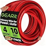 GEARit 4 Gauge Wire (10ft - Red Translucent) Copper Clad Aluminum CCA - Primary Automotive Wire Power/Ground, Battery Cable, Car Audio Speaker, RV Trailer, Amp, Electrical 4ga AWG 10 Feet