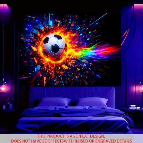 Image of Nuxovilar Cyber Soccer Wall Tapestry Polyester 78.74x59.05 In | Glow Poster Trippy Wall Art Sports Decor UV Backdrop Bedroom Game Room Dorm Space Room (Soccer Rainbow Trail)