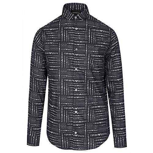 Emporio Armani Cotton Long Sleeve All Over Logo Black Shirt XL Black