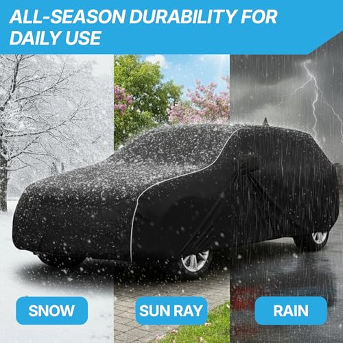 Image of KINGSWAY Accessories Super Waterproof Car Cover Only with BYD ATTO 3 Year 2022 Onwards, Mirror and Antenna Pockets, All Weather Protection Body Cover with Silver Piping, Black