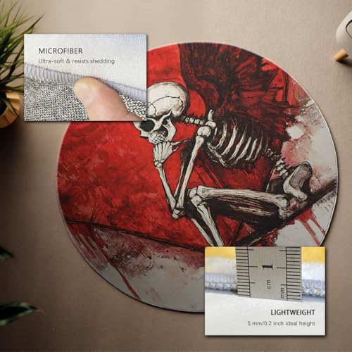 Tapis rond gothique 240cm avec squelette et cœur rouge lavable