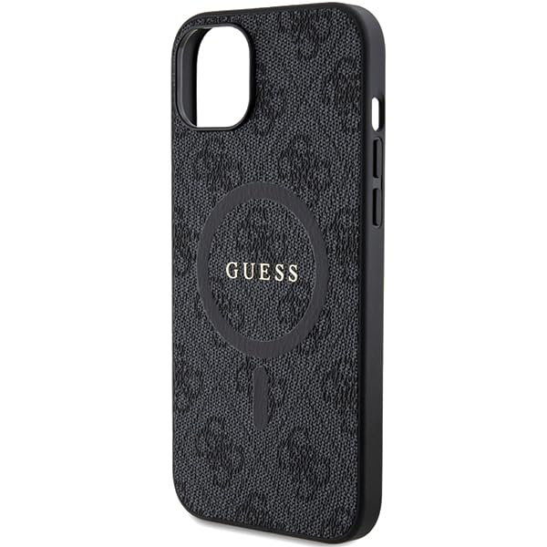 Guess GUHMP15SG4GFRK - Custodia rigida per iPhone 15/14/13 6.1", collezione 4G, con logo in pelle, colore: Nero