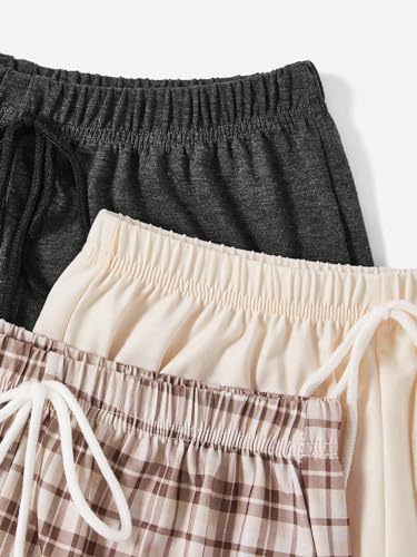 Image of WDIRARA Women's 3 Pack Plaid Letter Graphic Pajama Shorts Lounge Shorts | Elastic Waist ,Comfortable,Home Living,Sleepwear