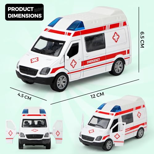 Image of Zest 4 Toyz Diecast Car for Kids Pull Back Toy Car Fire Rescue Vehicle Mini Ambulance Van with Openable Doors Vehicle Metal Car Toy Car for Boys & Girls - Pack of 1 (Random Color)