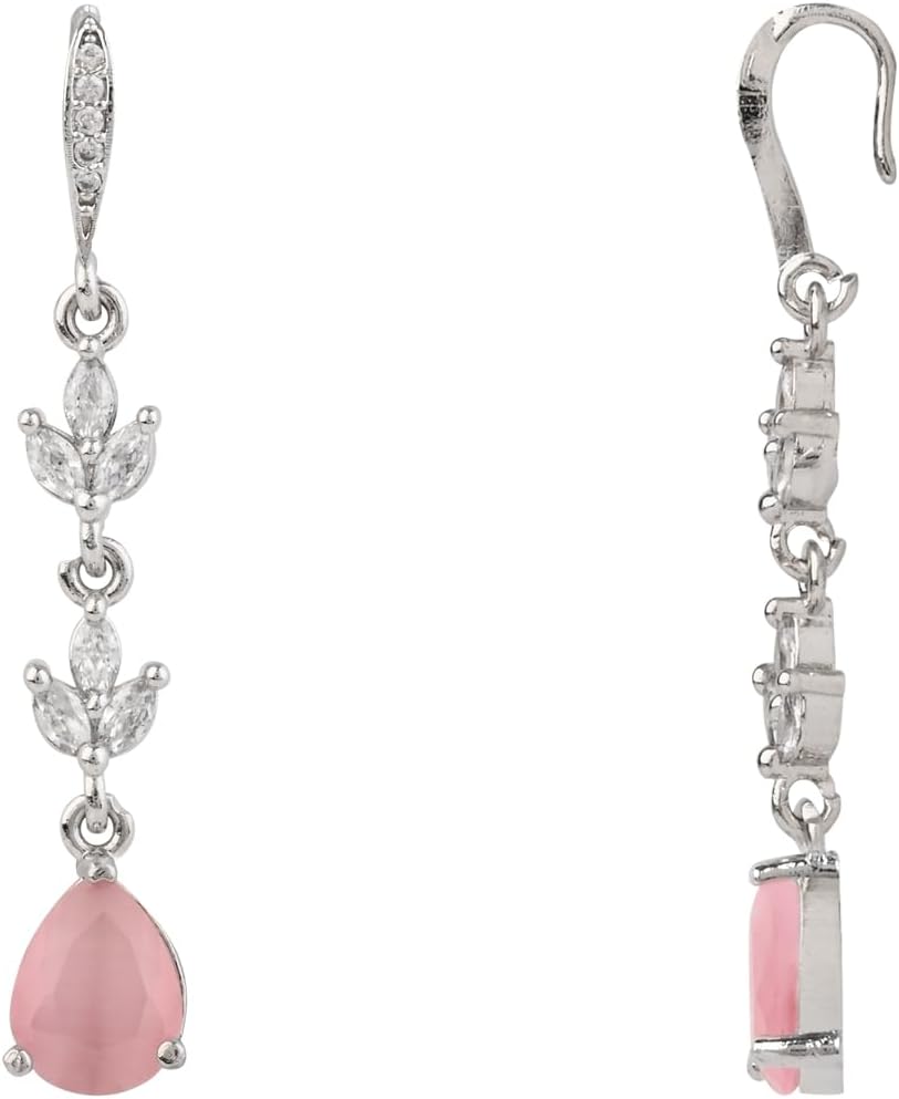 I Jewels Silver Plated Cubic Zirconia American Diamond Drop Earrings for Women (E3394ZPi)