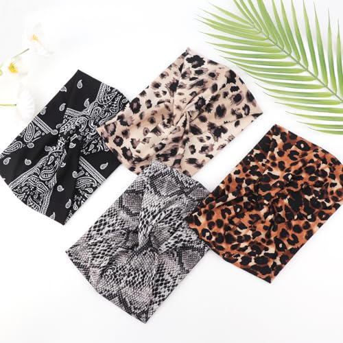 Image of DRESHOW 4 Pack Turban Headbands for Women Wide Vintage Head Wraps Knotted Cute Hair Band Accessories