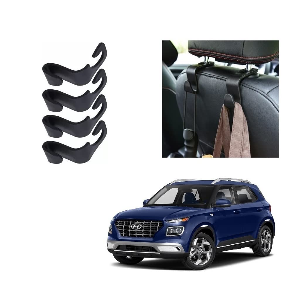 Useful Car Compact Size Headrest Back Side Hooks Hanging Hanger Organizer Black Color Elegant Universal Set of 4 pcs Suitable for Hyundai Venue-picture-28