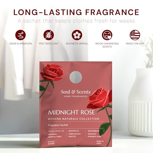 Image of Soul & Scents Rose Fragrance Sachet | A Blend of Peach, Iris & Sandalwood | Long-Lasting Air Freshener for Car, Wardrobe, Kitchen, and Travel Bag | Pack of 3-20gm Each