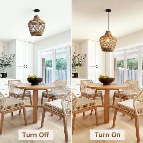 Suspension rotin marron 30 cm lustre rustique chambre et restaurant - 4