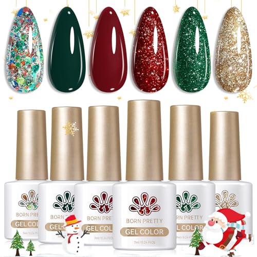 Born Pretty Christmas Gel Nail Polish Sparkle Glitter Green Red Gold Fall Winter Gel Polish Dark Green Burgundy Wine Red Gel Polish Set Nail Art Design Christmas Gift