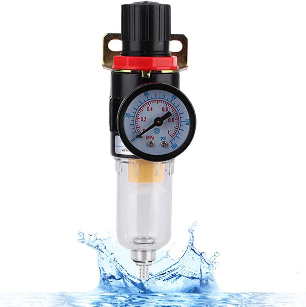 BORDSTRACT 1/4"" Air Compressor Filter Regulator, 0-150PSI Air Pressure Regulator with Pressure Gauge Air Water Solid Particle Separator Dryer for AC Maintaining Cleaning